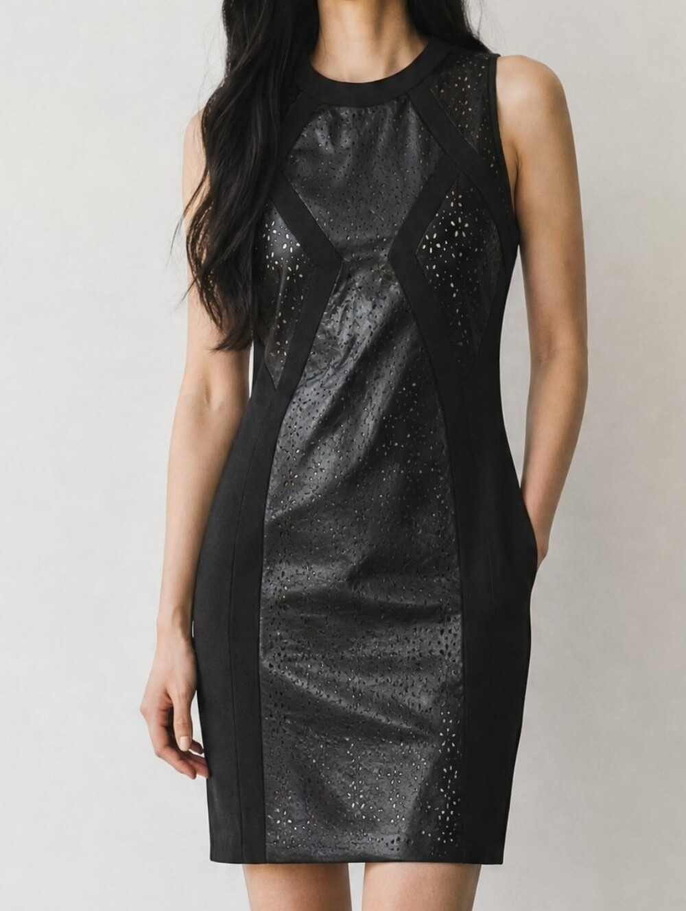Soprano Black Laser-Cut Panel Mini Dress